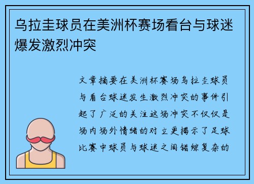 乌拉圭球员在美洲杯赛场看台与球迷爆发激烈冲突